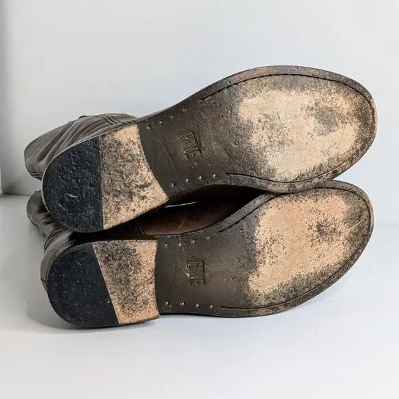 Frye Melissa Button Brown Leather Tall Boots 7.5 Equestrian Western Boho 77172 - Picture 13 of 16